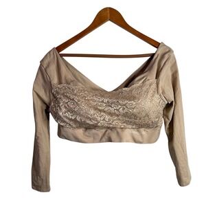 SANKOM Patent Bra Sleeves Lace Women XXXL Tan Posture Compression Crop Top